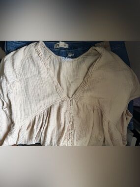 Cream Button-Front Gauze Blouse